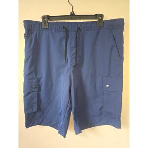 Jump Start Mes Cargo Shorts Sz XL Blue Drawstring Pockets Athletic 9 inseam 7264